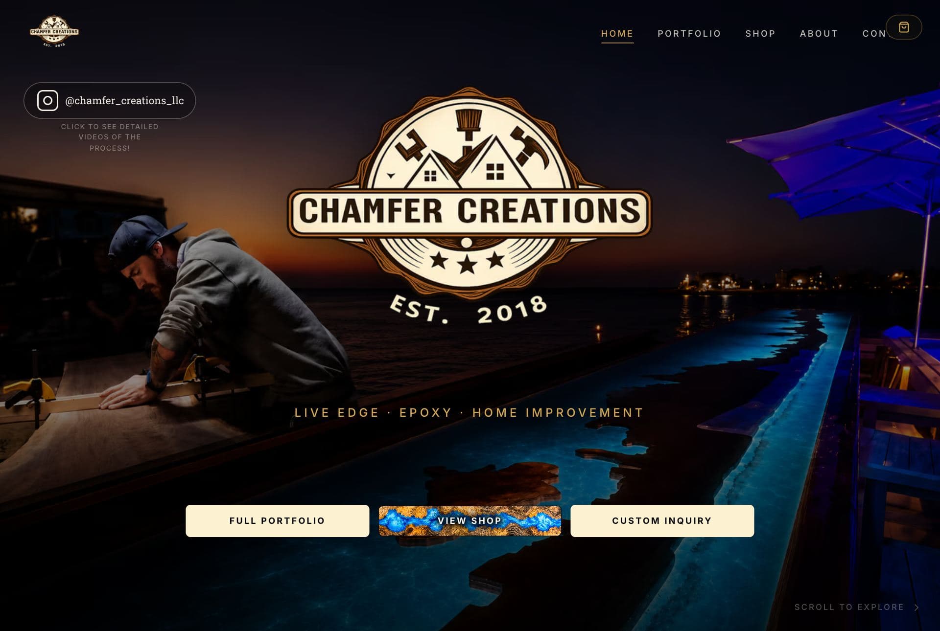 Chamfer Creations website built by CJResults Web