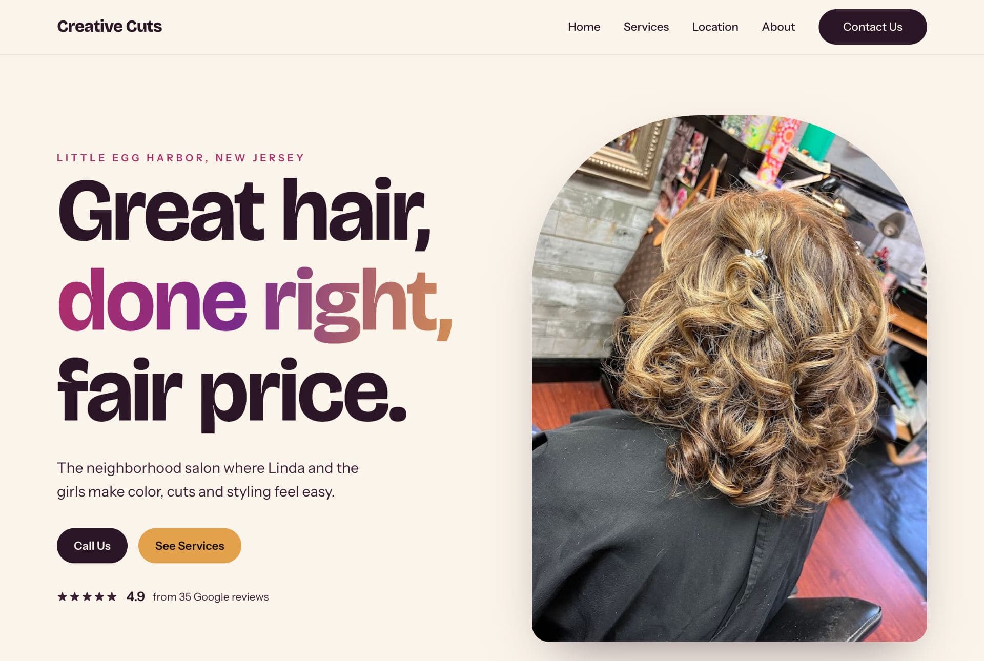 Creative Cuts website built by CJResults Web
