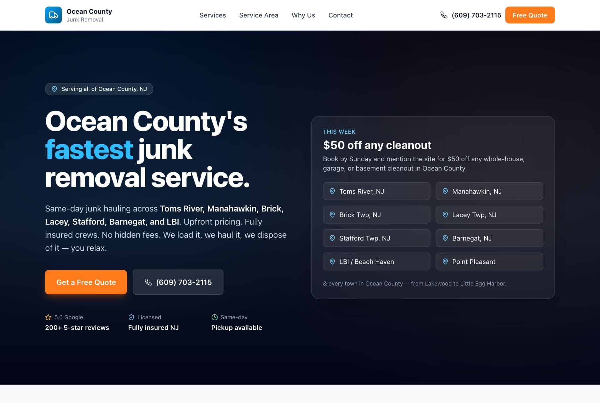 Ocean County Junk Removal website built by CJResults Web